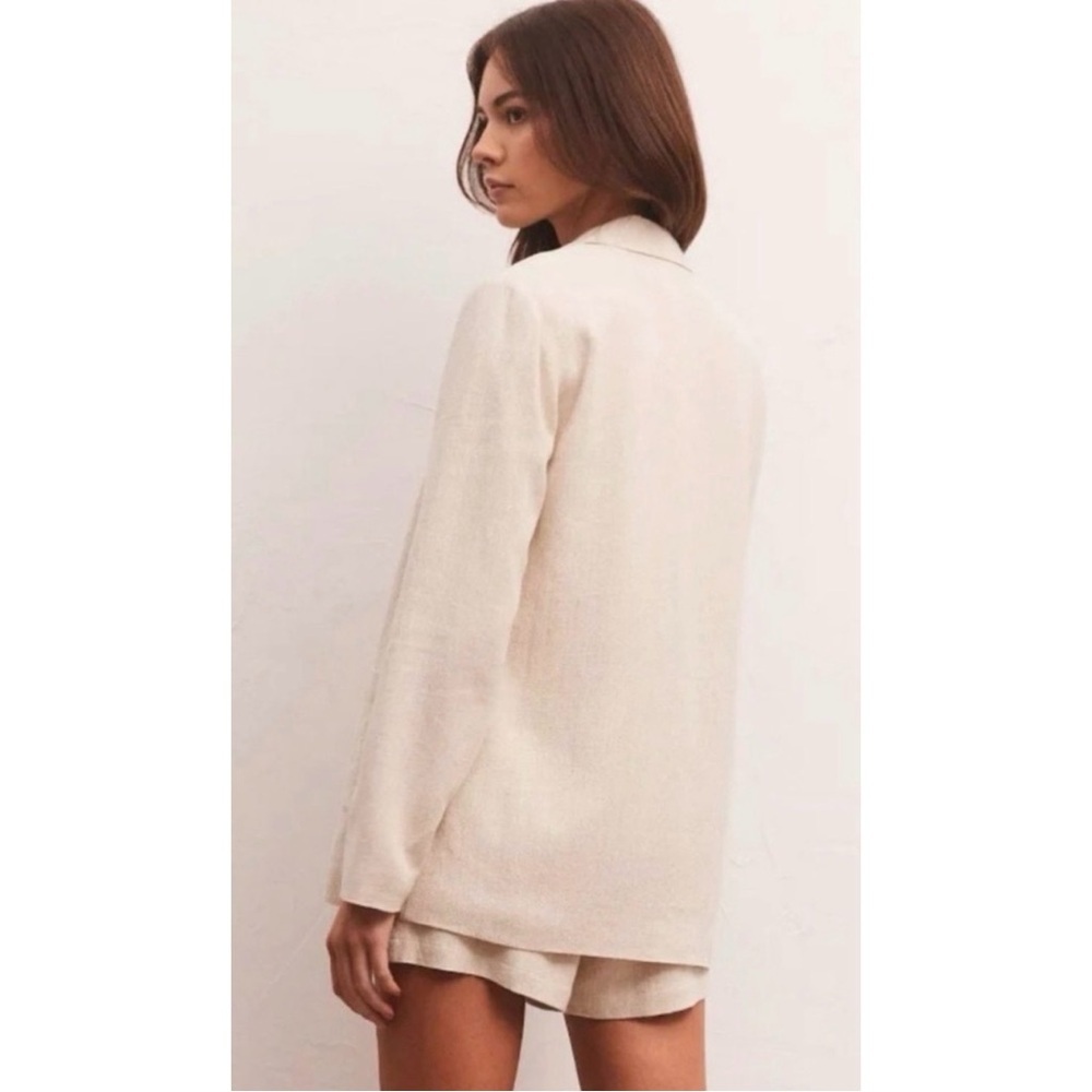 Z Supply Chateau Linen Blazer Med Beige Marled Textured Minimalist Classic Chic - Picture 4 of 14
